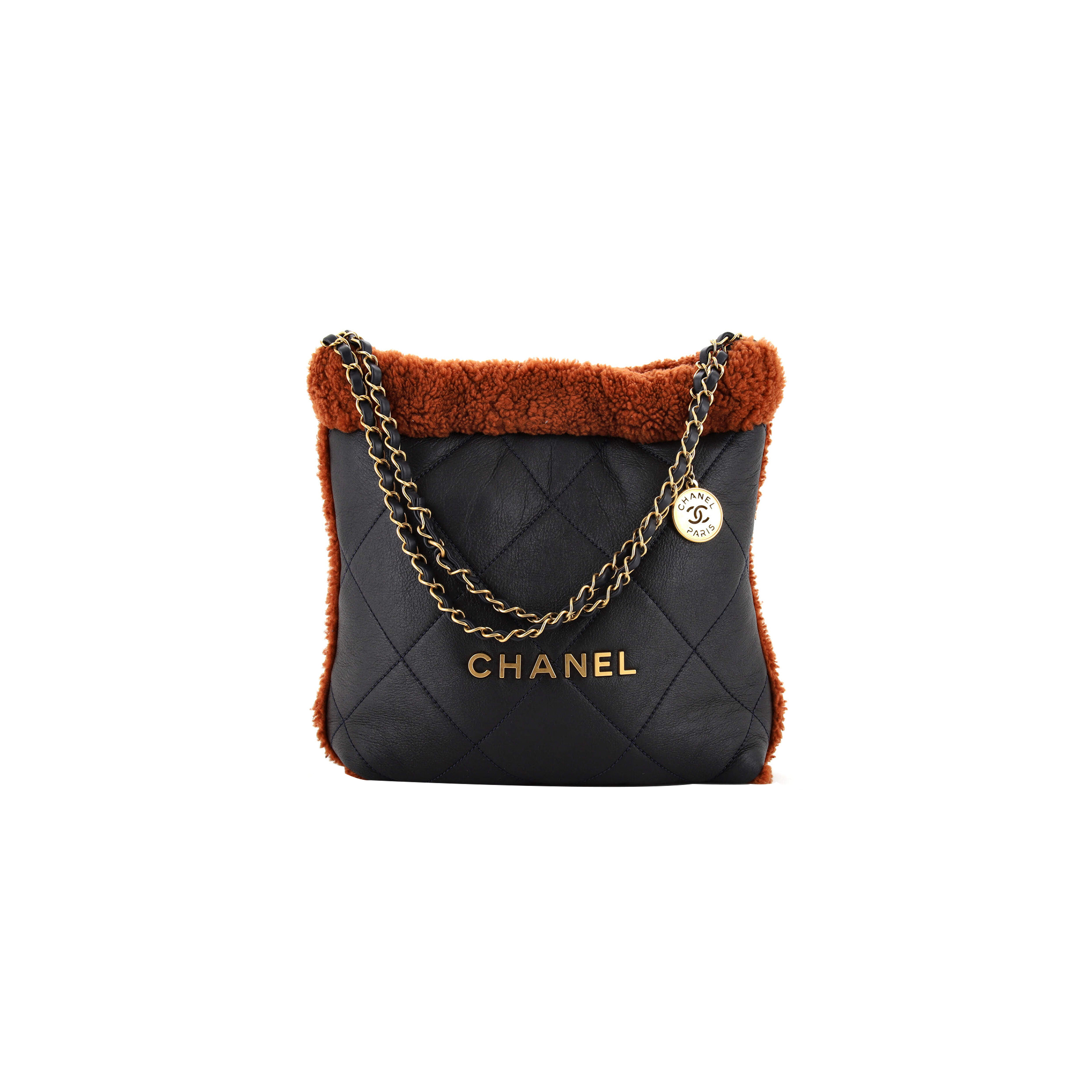 Ch*el 22 chain hobo quilted lambskin with shearling small (37*35*7cm)